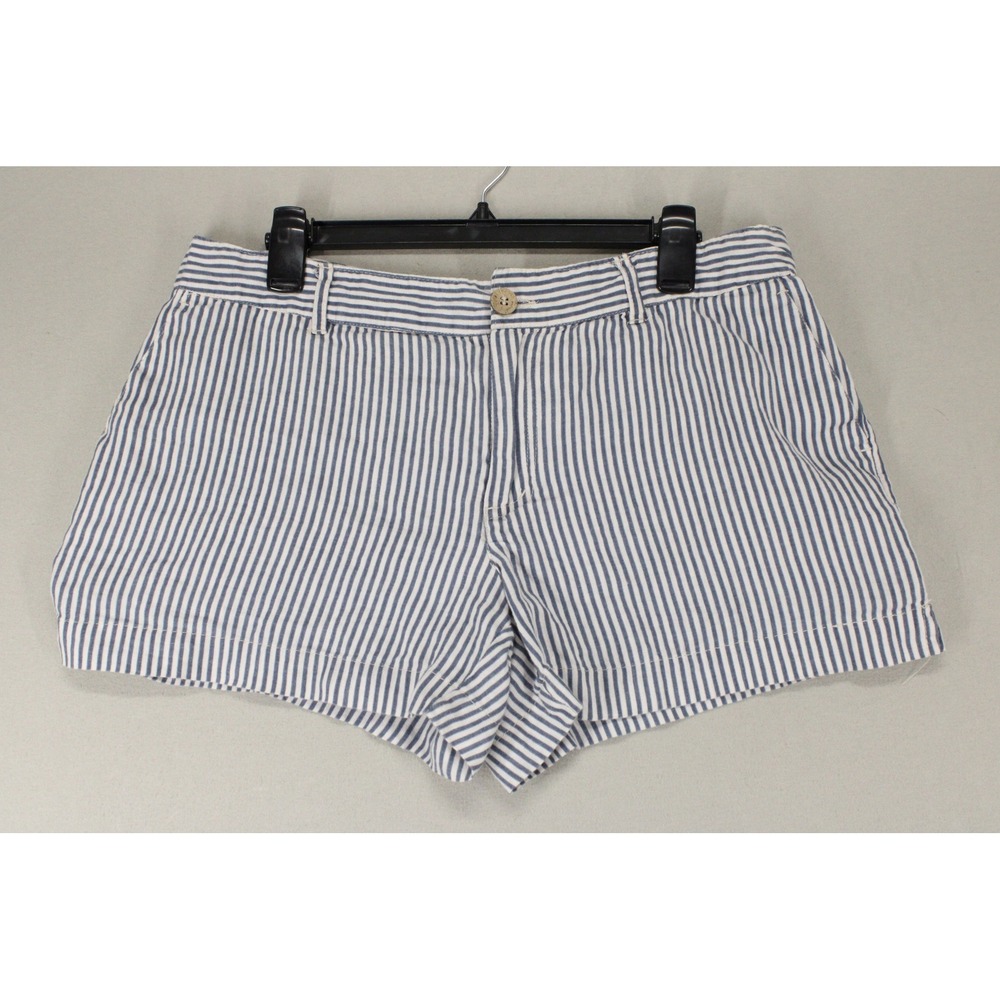 Cynthia Rowley Shorts Linen Womens 12 Blue White Striped Coastal Preppy Nautical